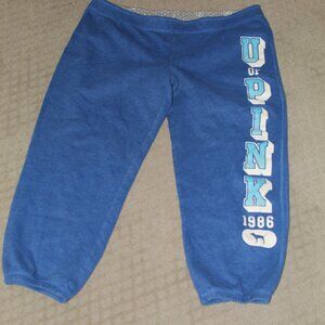 PINK by Victoria Secret Sz L Elastic Waist 86 Ski Team Blue Capri Sweatpants